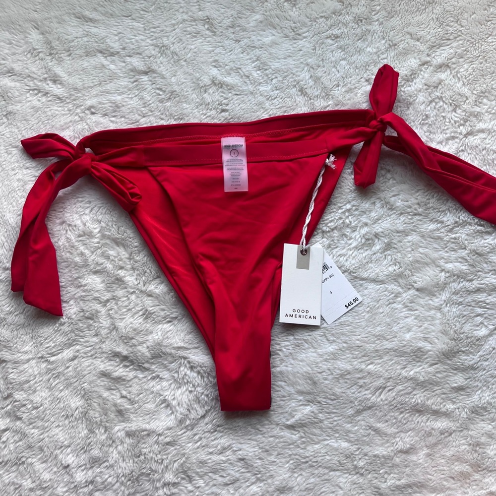Good American Womens Side Tie Bikini Bottom Red Bright Poppy GSW0032 Size 3 NEW